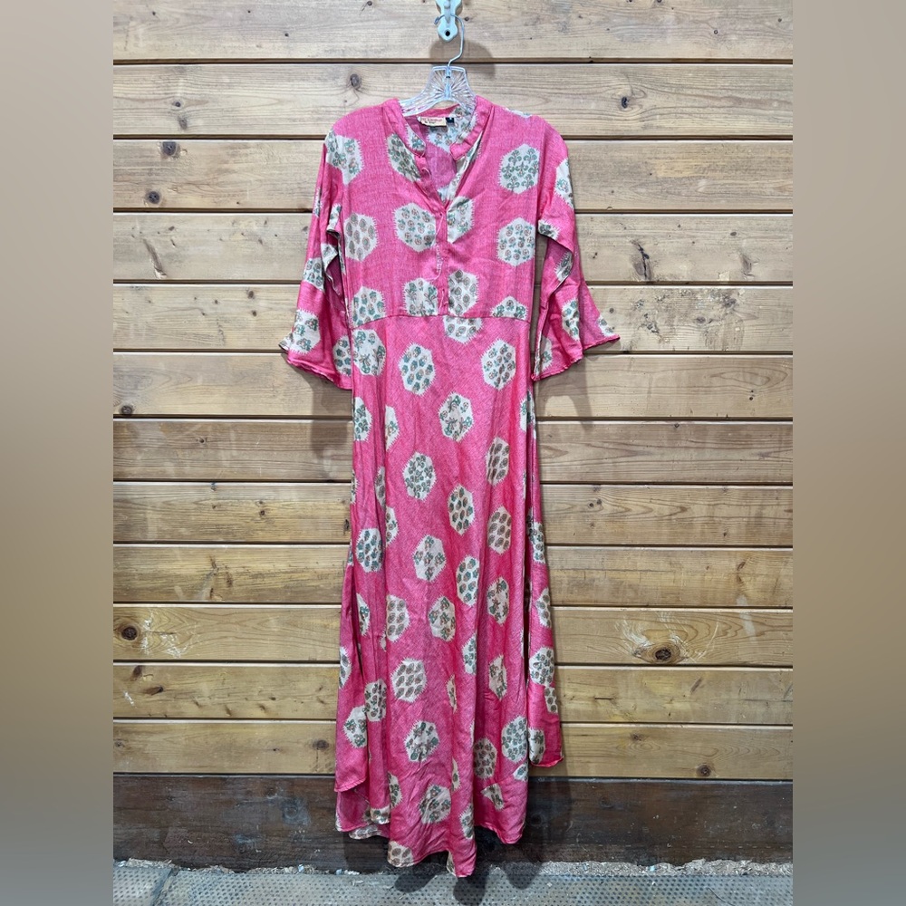 Shinoo Be Smart Pink Gold Shimmer Ethnic Maxi Dress Small